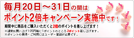 ����20���`31���̊Ԃ̓|�C���g2�{�L�����y�[�����{���ł��I